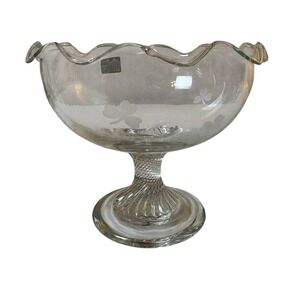 Eamon Glass Ireland Irish Ruffle Pedestal Candy Dish Clovers Compote